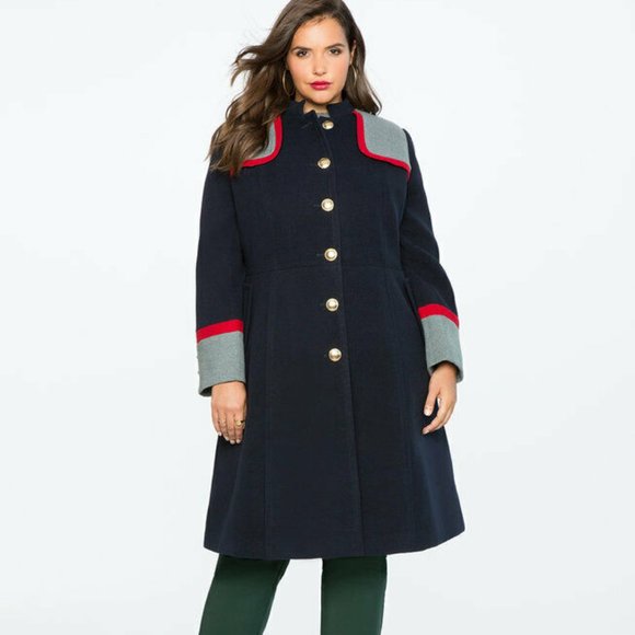 Eloquii Jackets & Blazers - ELOQUII Studio Military Colorblock Coat Navy Red Women's Plus Size 14/16 H12283